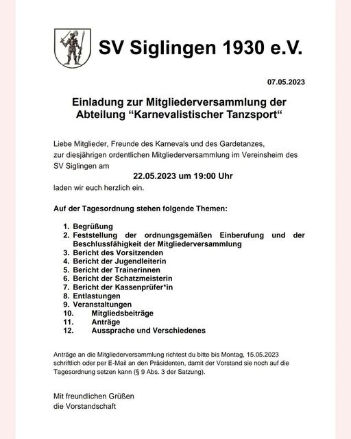 You are currently viewing Mitgliederversammlung 22.05.23 – 19 Uhr